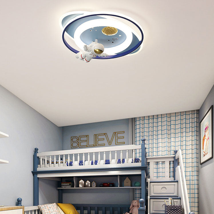 Modern Creative Kids Iron Cartoon Astronaut Rocket LED Flush Mount Ceiling Light Cuvalon