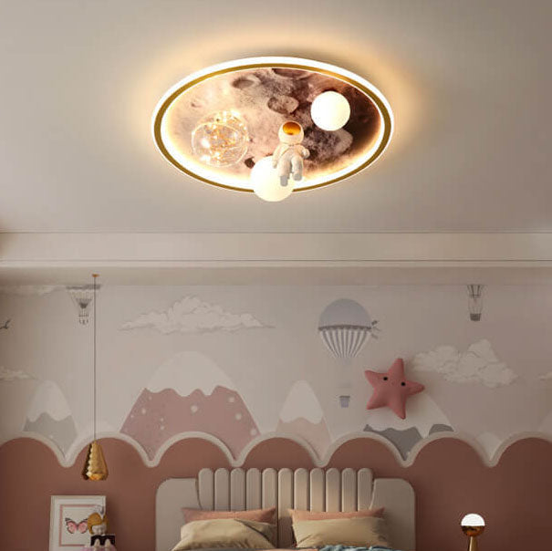 Children Creative Cartoon Astronaut Moon Acrylic LED Kids Flush Mount Ceiling Light Cuvalon