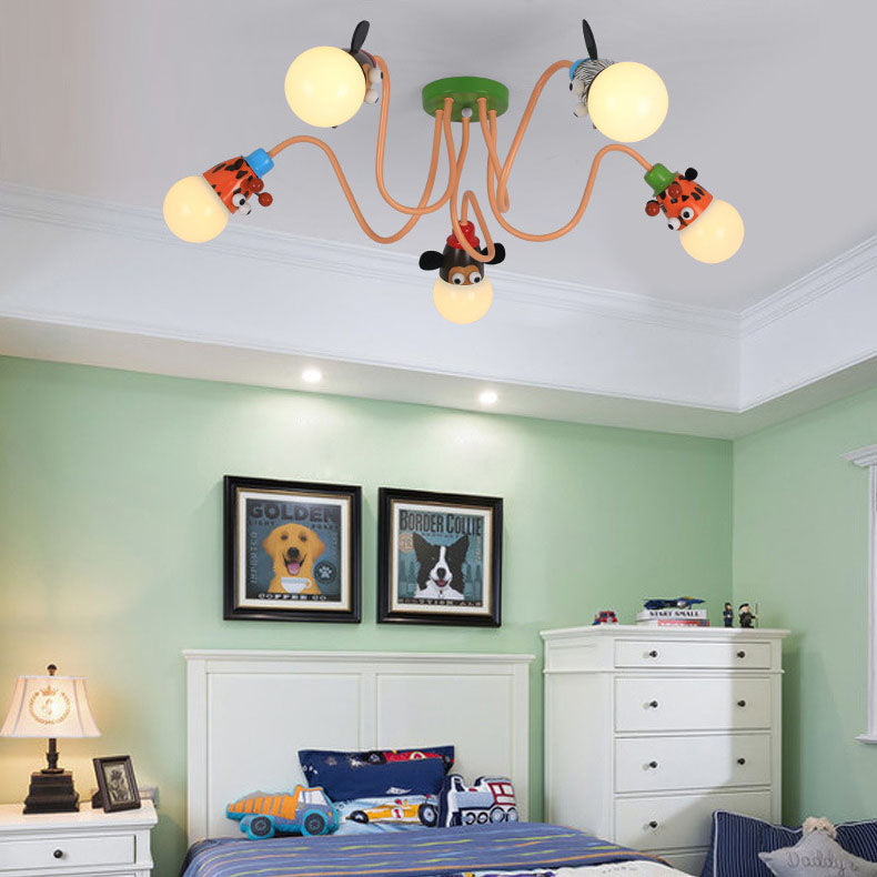 Cartoon Creative Animal Light Head 3/4/5 Light Kids Semi-Flush Mount Ceiling Light Cuvalon