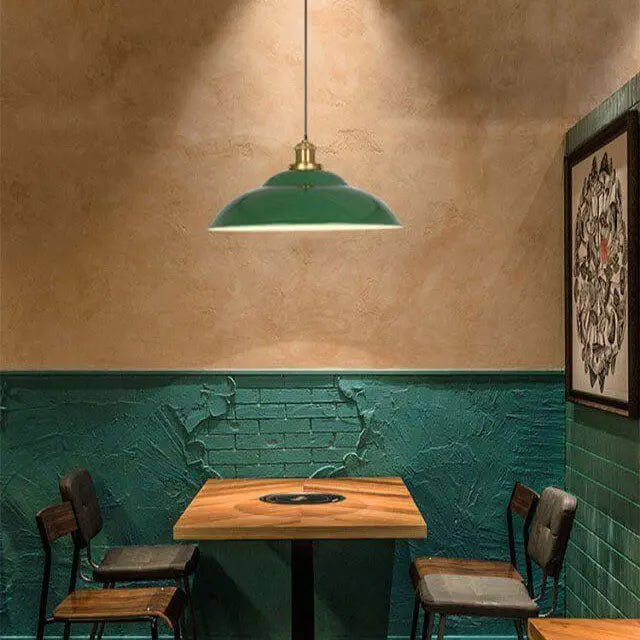 Industrial Vintage Green Iron Dome Cone 1-Light Pendant Light Cuvalon