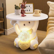 Modern Art Deco Kids Rabbit Round Plate Rectangular Drawer Resin Wood Enamel End Table 1-Drawer With LED Light For Bedroom Cuvalon