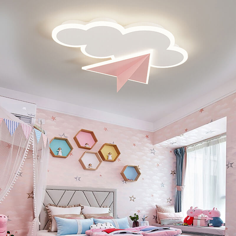Creative Cartoon Clouds Airplane LED Kids Flush Mount Ceiling Light Cuvalon