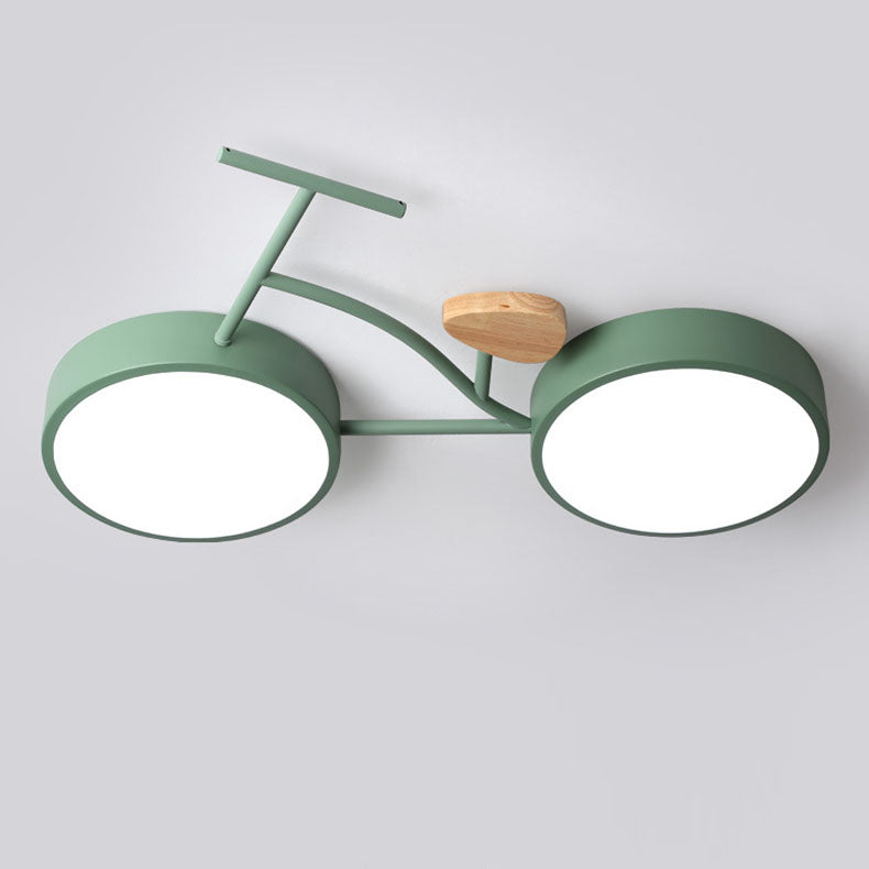 Contemporary Creative Bicycle Acrylic Wood LED Kids Flush Mount Ceiling Light For Living Room Cuvalon