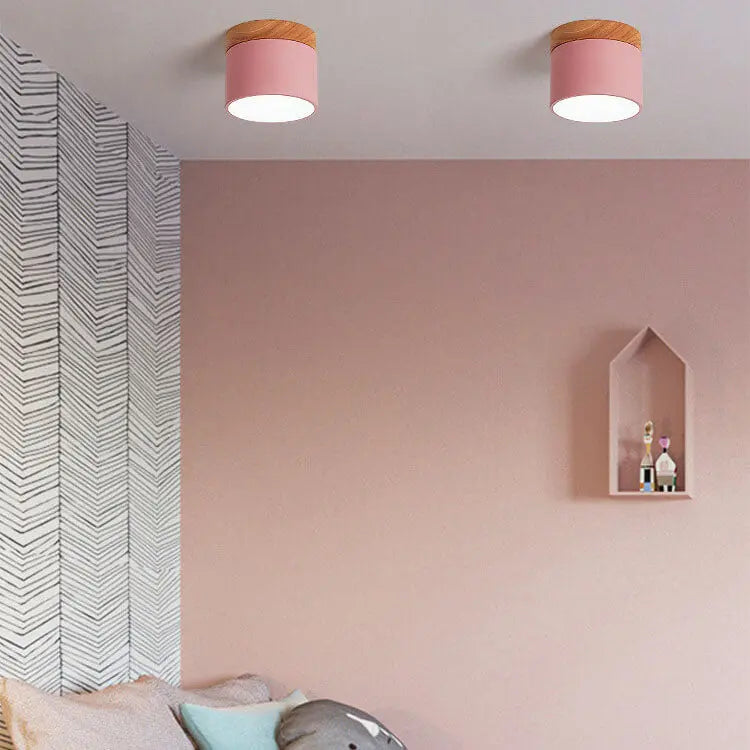 Scandinavian Macaroon Solid Color Log LED Flush Mount Ceiling Light Cuvalon