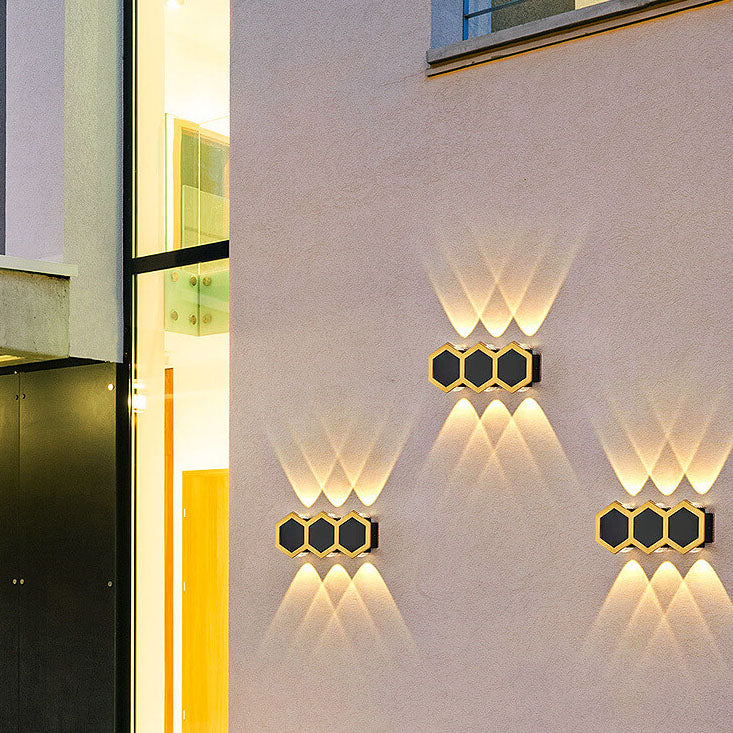 Outdoor Simple Hexagonal Combination Black Gold LED Wall Sconce Lamp Cuvalon