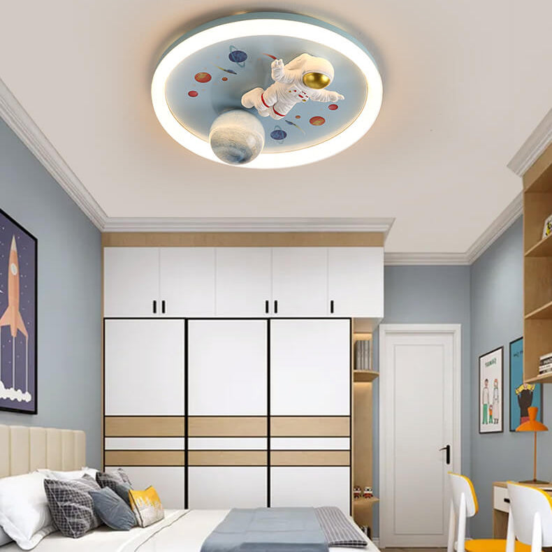Cartoon Creative Space Astronaut Resin LED Flush Mount Ceiling Light Cuvalon