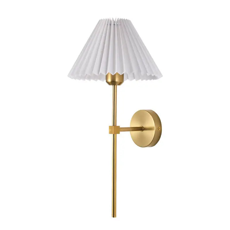 Vintage Pleated Fabric Shade Straight Arm 1-Light Wall Sconce Lamp Cuvalon