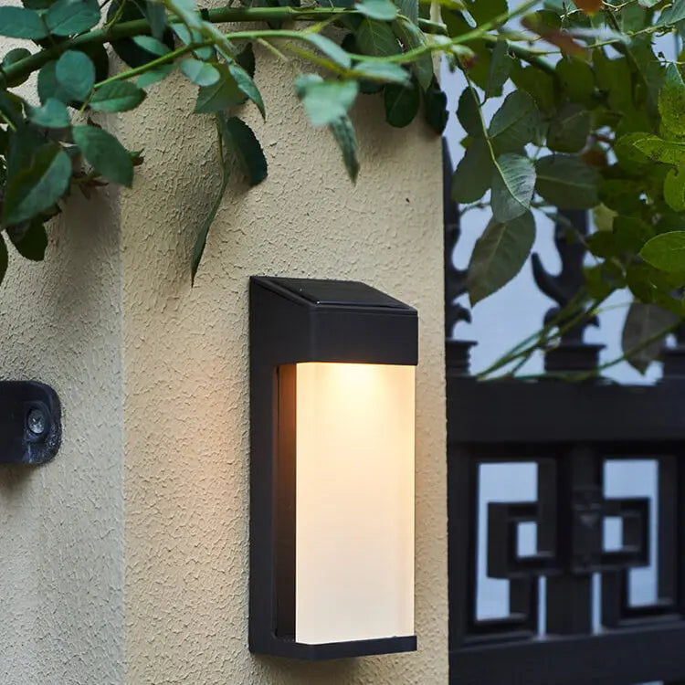Solar Square Frosted Glass Waterproof Outdoor LED Wall Sconce Lamp Cuvalon