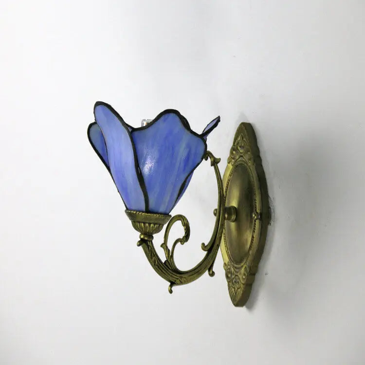 Vintage Tiffany Petals Stained Glass 1-Light Wall Sconce Lamp Cuvalon