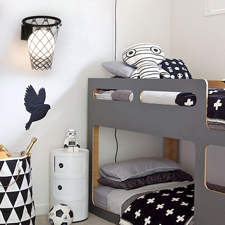 Modern Art Deco Kids Iron Glass Basketball Hoop 1-Light Wall Sconce Lamp For Bedroom Cuvalon