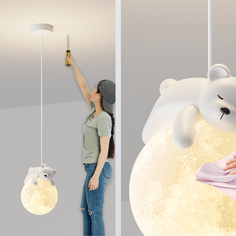 Contemporary Creative Resin Animal Rabbit Moon 1-Light Kids Pendant Light For Living Room Cuvalon