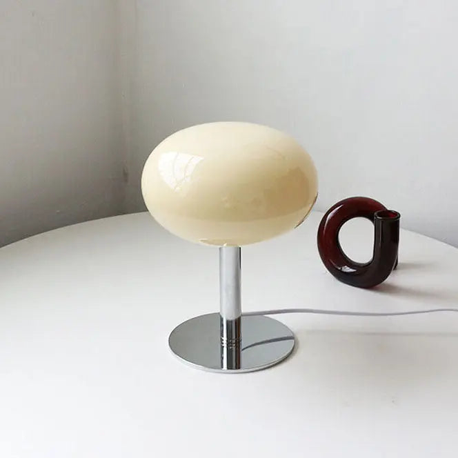Nordic Vintage Cream Round Glass 1-Light Table Lamp Cuvalon