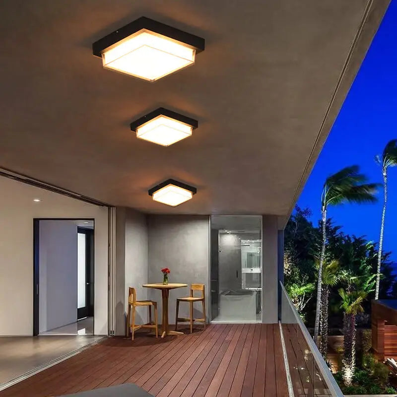 Modern Outdoor Square Aluminum Acrylic Induction LED Flush Mount Ceiling Light Cuvalon