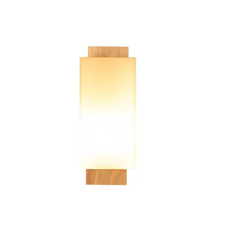 Modern Minimalist Solid Wood Square Glass Column 1-Light Wall Sconce Lamp Cuvalon