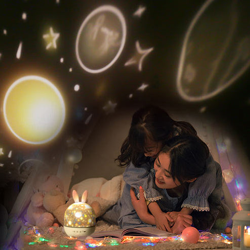 Contemporary Creative Kids Projectable Round Rabbit Deer ABS LED Table Lamp For Bedroom Cuvalon