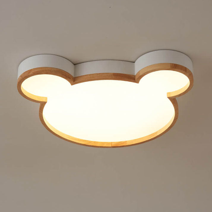 Nordic Wood Bear Shape LED Kids Flush Mount Ceiling Light Cuvalon