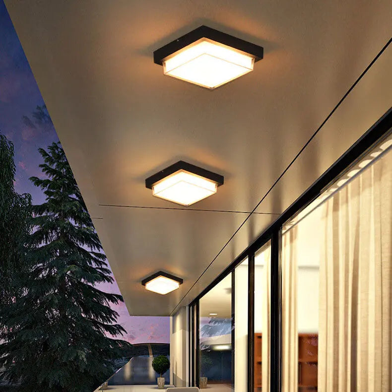 Modern Outdoor Square Aluminum Acrylic Induction LED Flush Mount Ceiling Light Cuvalon