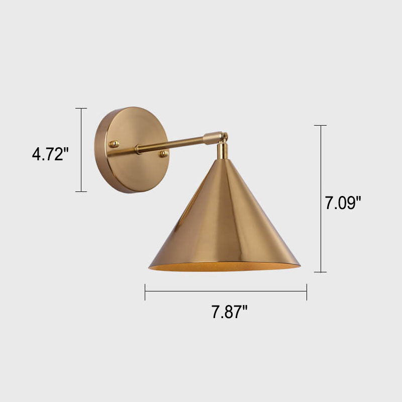Modern Simple Iron Plated Brass Cone Round 1-Light Wall Sconce Lamp Cuvalon