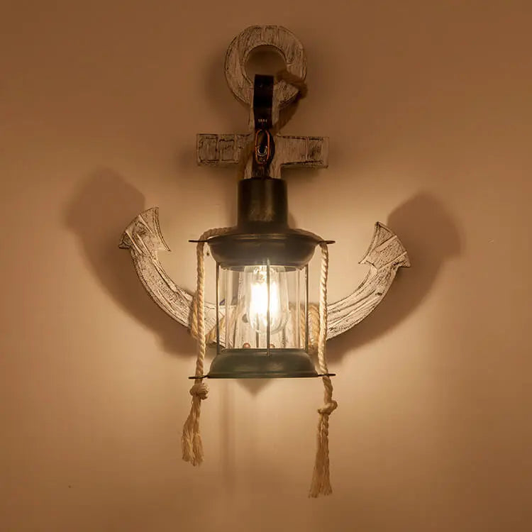 Industrial Vintage Boat Anchor Solid Wooden 1-Light Wall Sconce Lamp Cuvalon