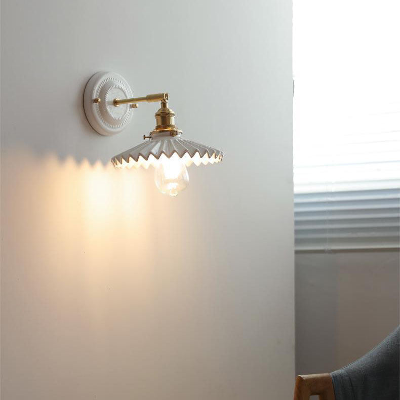 Vintage Japanese Ceramic Brass 1-Light Wall Sconce Lamp Cuvalon