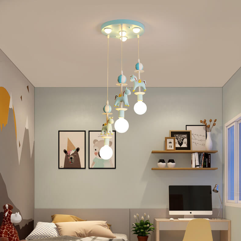 Modern Children's Carousel Eye Protection Resin Iron 1/7/11 Light Flush Mount Ceiling Light Cuvalon