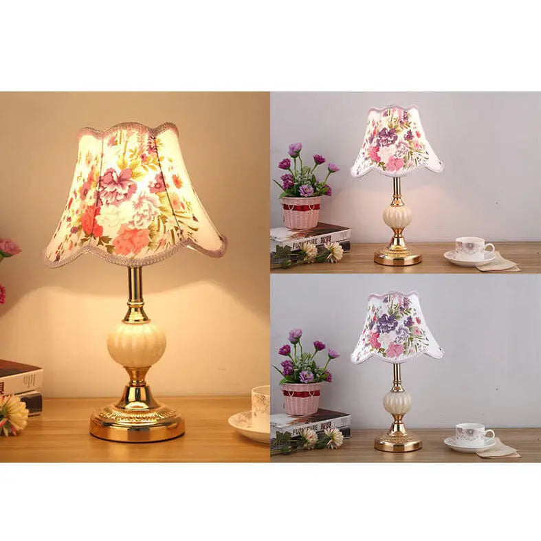 Nordic Vintage Floral Glass Fabric 1-Light Table Lamp Cuvalon