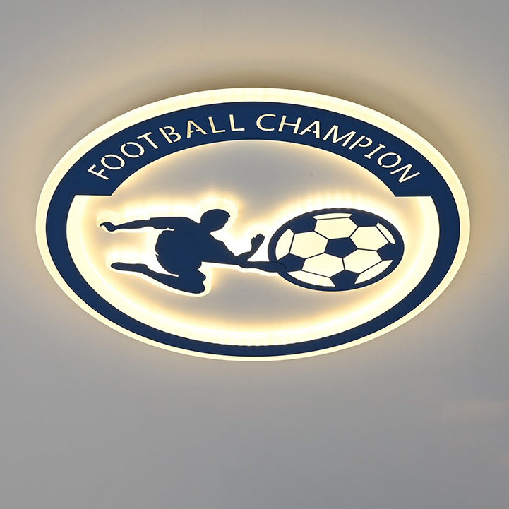 Contemporary Creative Kids Round Football Iron Acrylic LED Flush Mount Ceiling Light For Bedroom Cuvalon