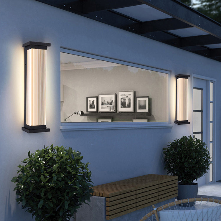 Modern Minimalist Waterproof Striped Rectangle Stainless Steel Acrylic Wall Sconce Lamp For Outdoor Patio Cuvalon