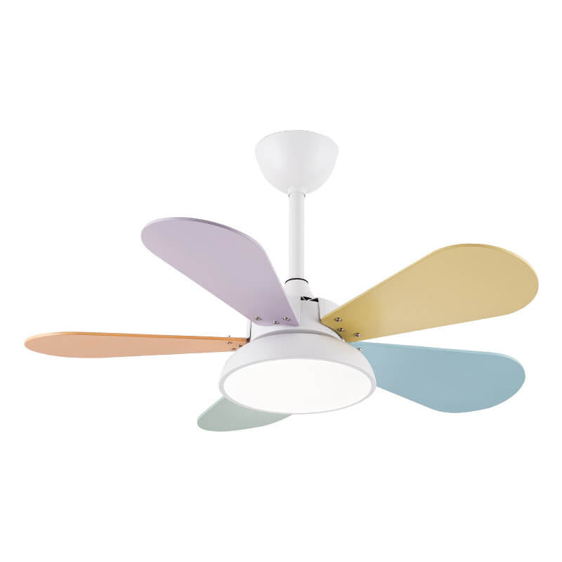 Simple Colorful Round Fan Leaf Kids Downrods Ceiling Fan Light Cuvalon