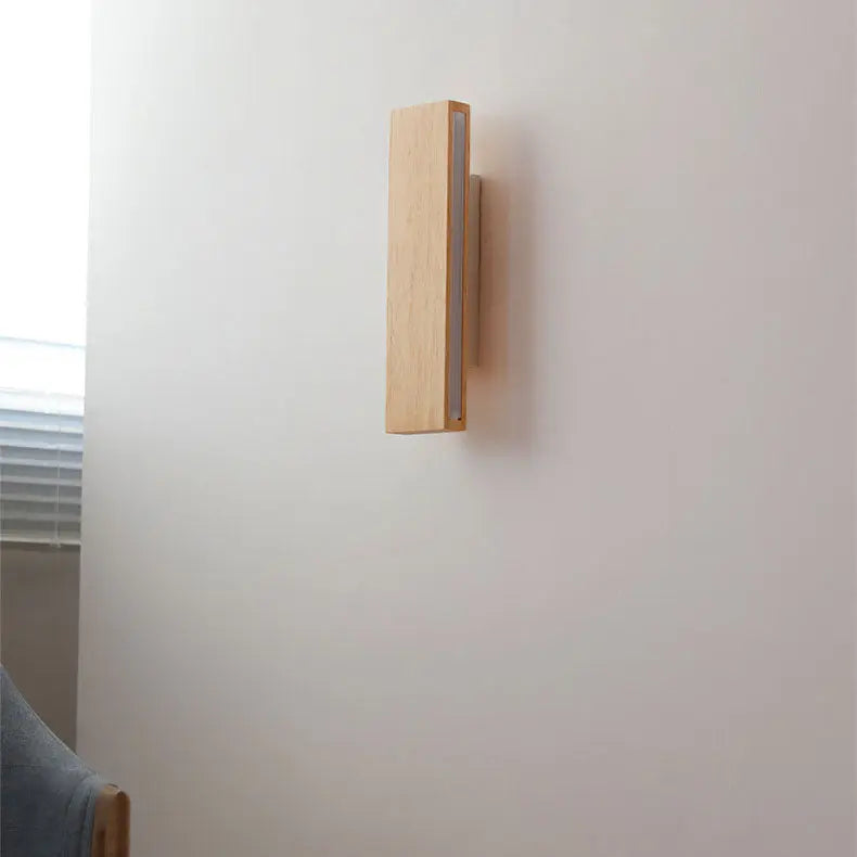 Japanese Minimalist Log Rectangular Flat Rotatable LED Wall Sconce Lamp Cuvalon