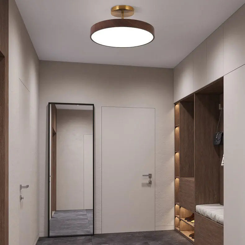Japanese Wabi-sabi Minimalist Wood Grain Round LED Semi-Flush Mount Light Cuvalon