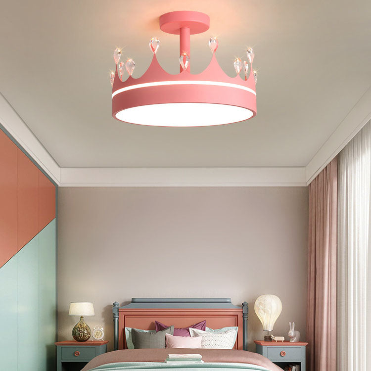 Cartoon Creative Crown LED Kids Semi-Flush Mount Ceiling Light Cuvalon