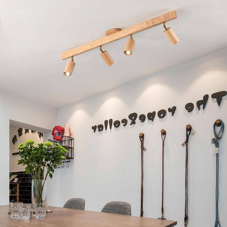 Japanese Minimalist Wooden Track Lighting LED 2/3/4/5 Light Semi-Flush Mount Ceiling Light Cuvalon