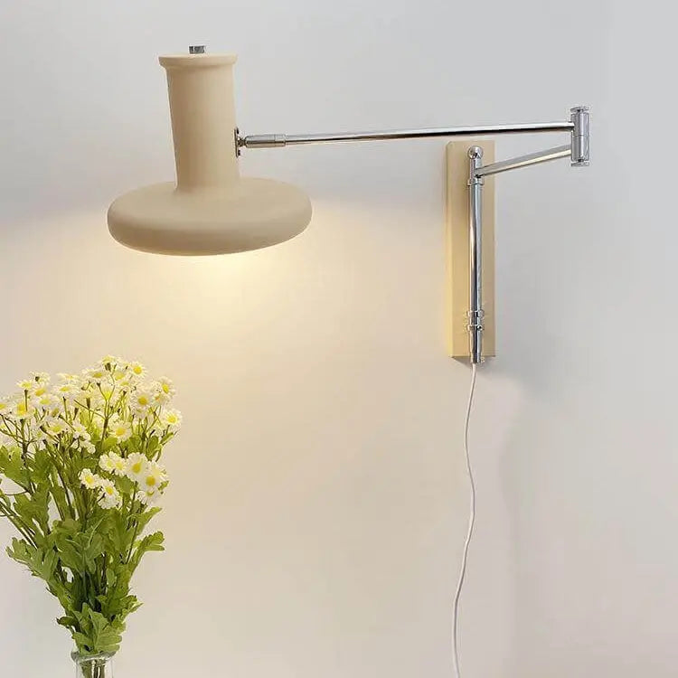 Nordic Minimalist  Beige Swing Arm 1-Light Wall Sconce Lamp Cuvalon