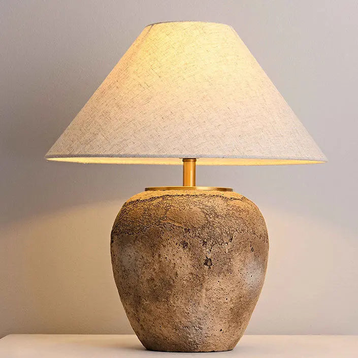 Modern Shabby Chic Cone Fabric Ceramic Jar 1-Light Table Lamp For Bedroom Cuvalon