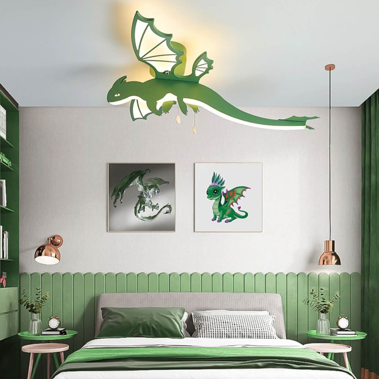 Contemporary Creative Acrylic Cartoon Dinosaur LED Semi-Flush Mount Ceiling Light For Bedroom Cuvalon