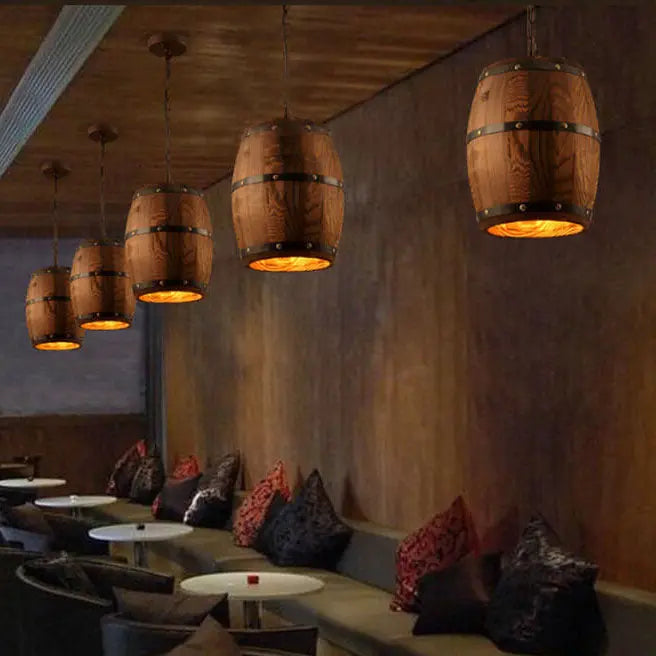 Vintage Wooden Wine Barrel 1-Light Single Barrel Pendant Light Cuvalon