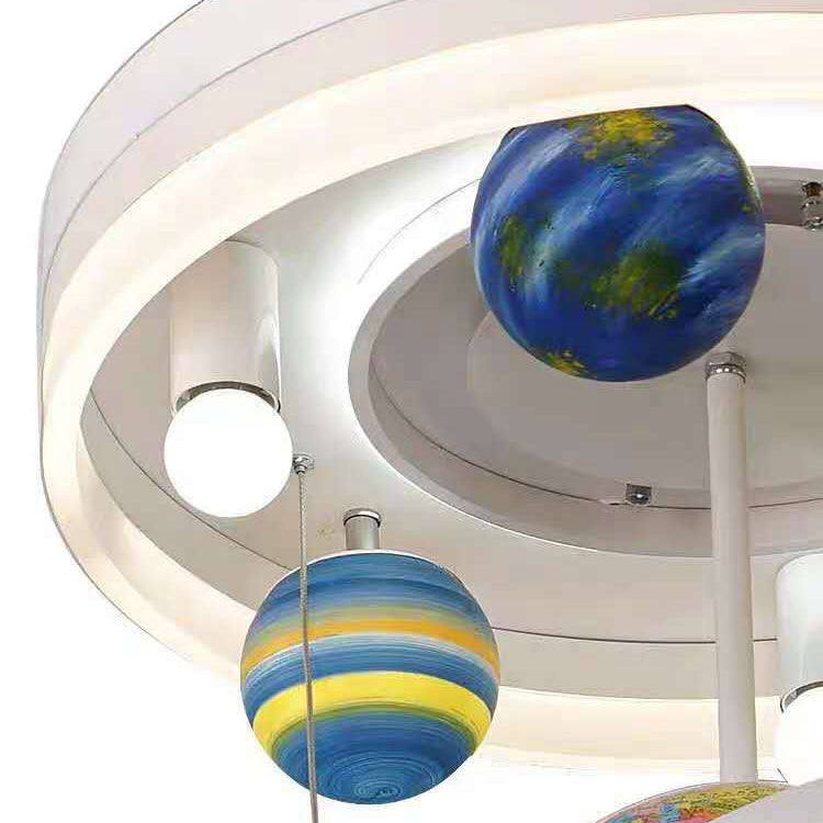 Contemporary Creative Kids Round Orb Globe Hardware Acrylic LED Flush Mount Ceiling Light For Bedroom Cuvalon