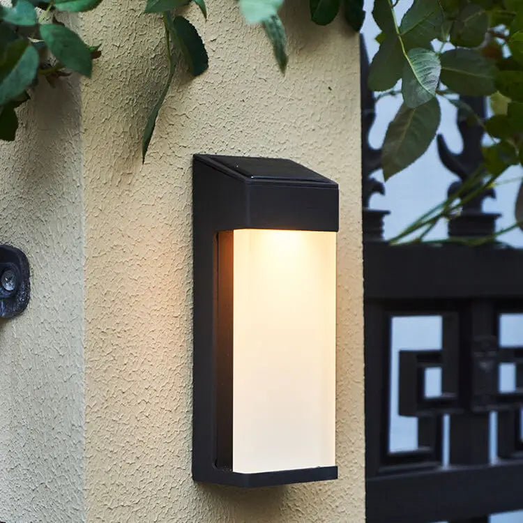 Solar Square Frosted Glass Waterproof Outdoor LED Wall Sconce Lamp Cuvalon