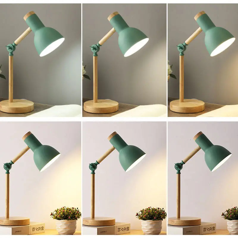 Contemporary Nordic Iron Semi-Circular Shade Wooden Base 1-Light Table Lamp For Study Cuvalon