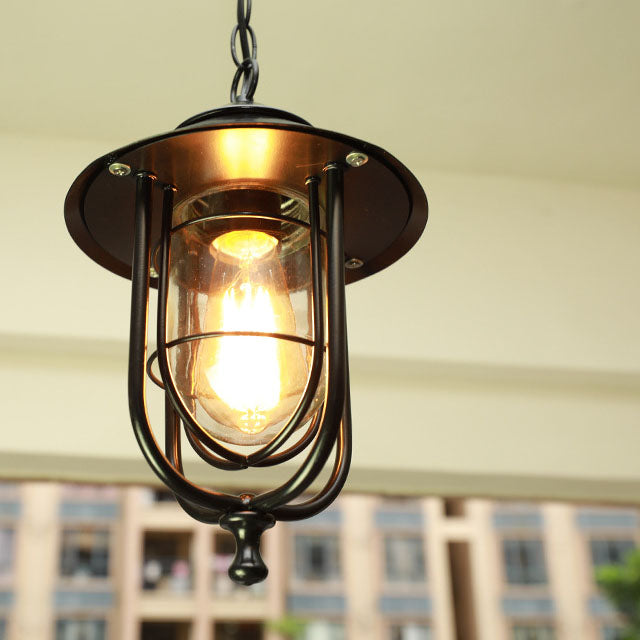 Industrial Vintage Aluminum Cage Glass 1-Light Outdoor Waterproof Pendant Light Cuvalon