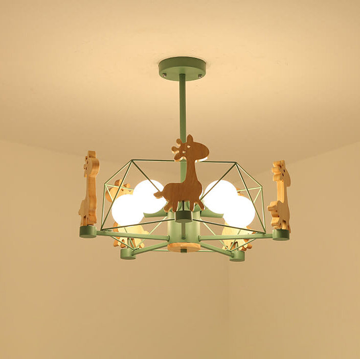 Scandinavian Modern Childlike Giraffe Diamond Pentagram Windmill Iron Wood Glass 4/5 Light Semi-Flush Mount Ceiling Light Cuvalon
