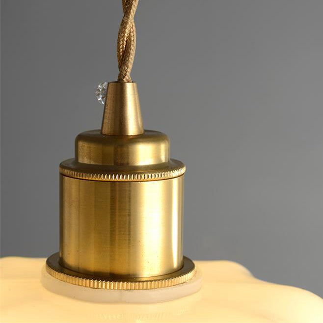 Traditional Vintage Cylindrical Brass Glass 1-Light Pendant Light For Bedroom Cuvalon