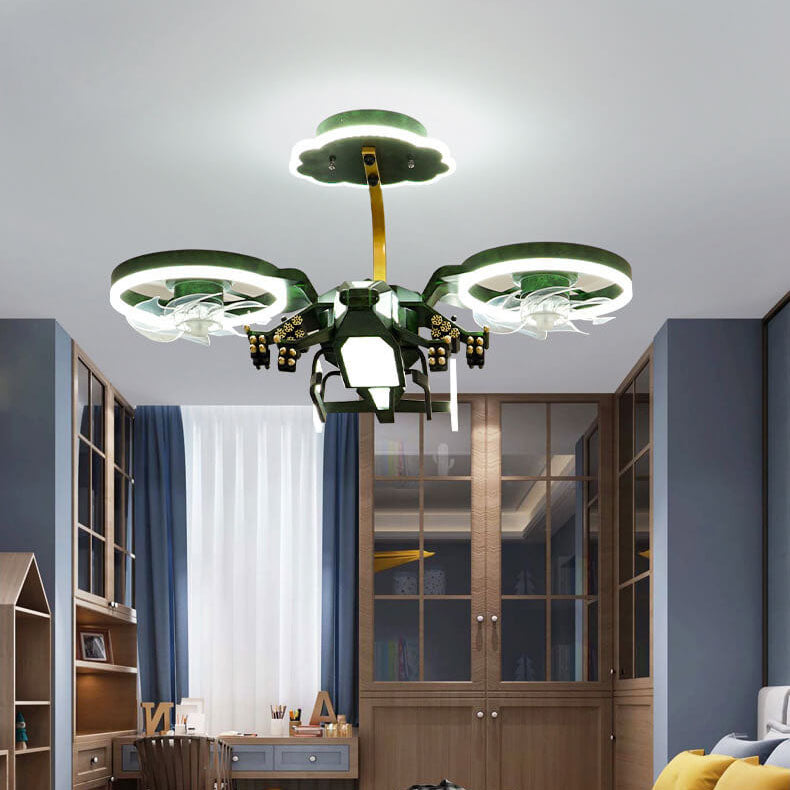 Modern Children's Helicopter Hardware Acrylic LED Semi-Flush Mount Ceiling Fan Light Cuvalon