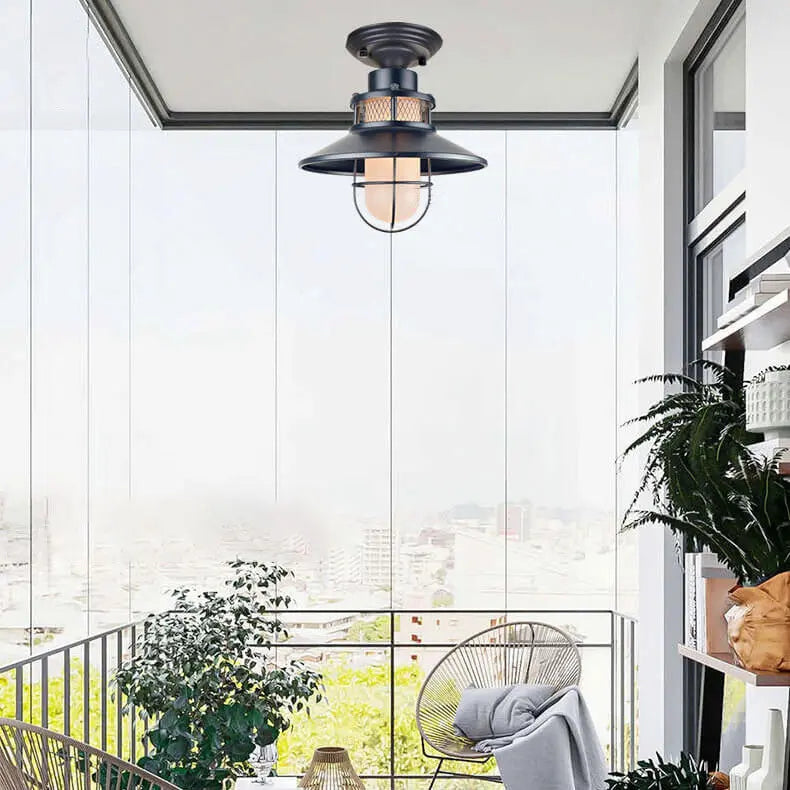 Outdoor Waterproof Iron Frosted Glass 1-Light Semi-Flush Mount Ceiling Light Cuvalon