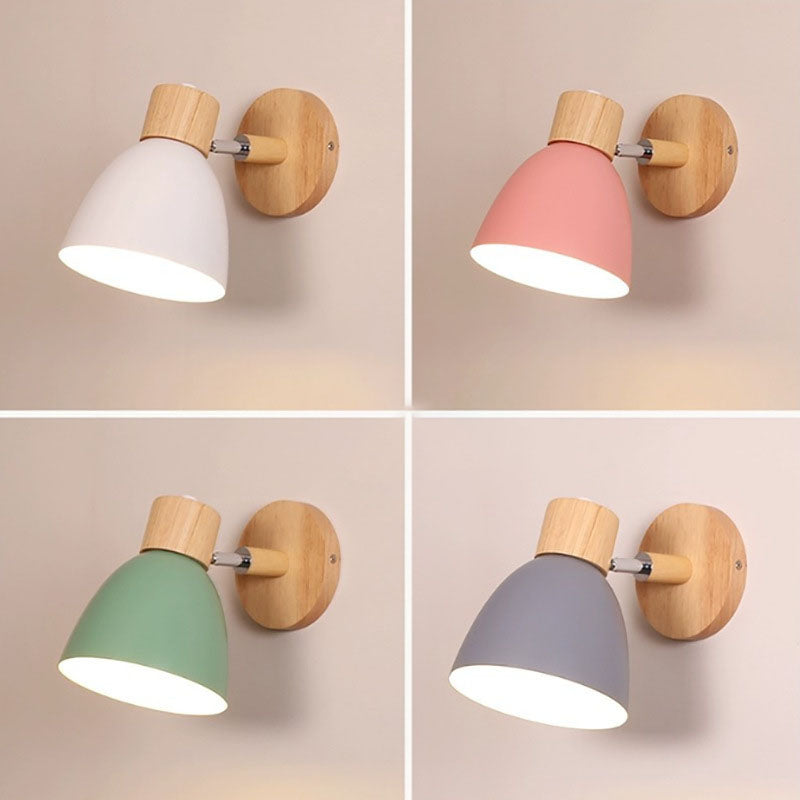 Modern Minimalist Solid Color Macaron Iron Wood 1-Light Wall Sconce Lamp Cuvalon