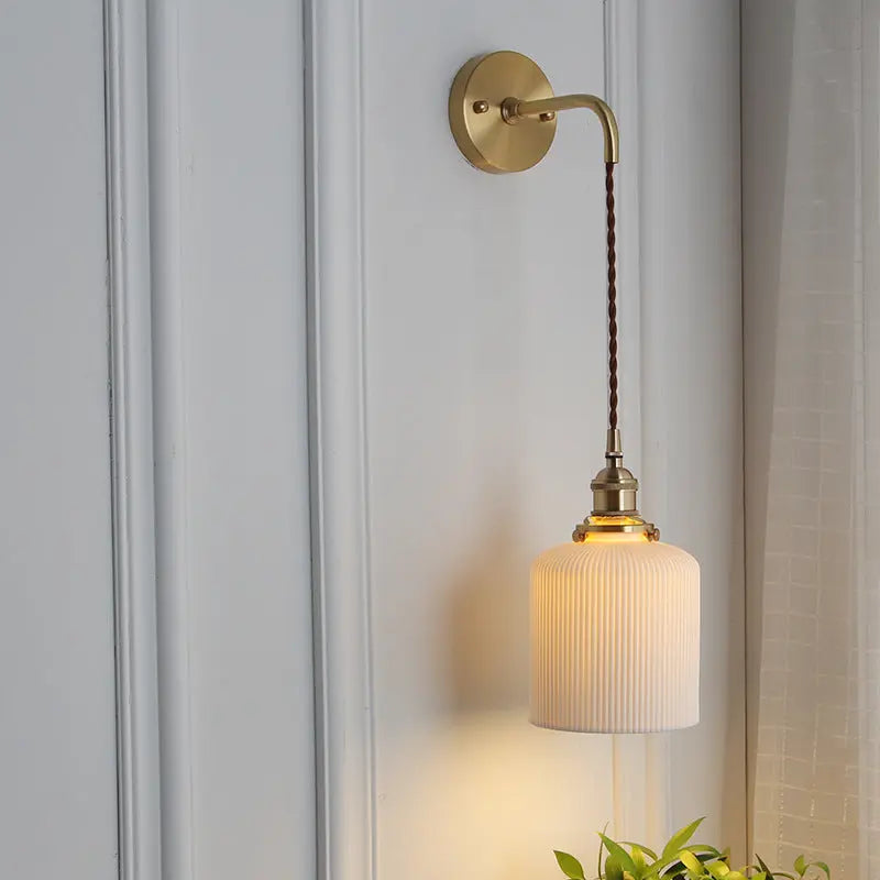 Japanese Retro Minimalist Cylinder Oval Brass Lucite 1-Light Wall Sconce Lamp Cuvalon