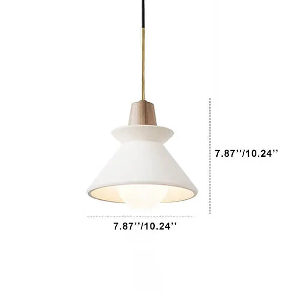 Nordic Minimalist White Cement 1-Light Tapered Pendant Light Cuvalon