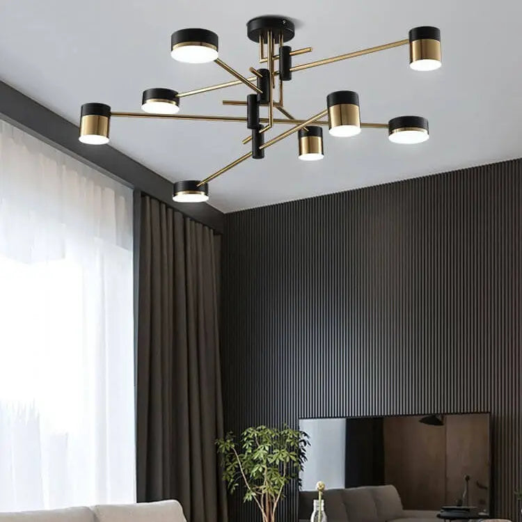 Modern Minimalist Black Gold Balanced 4-8 Light Semi-Flush Mount Light Cuvalon