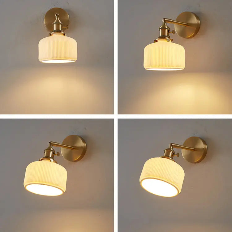 Modern Minimalist Striped Ceramic Jar 1-Light Wall Sconce Lamp Cuvalon